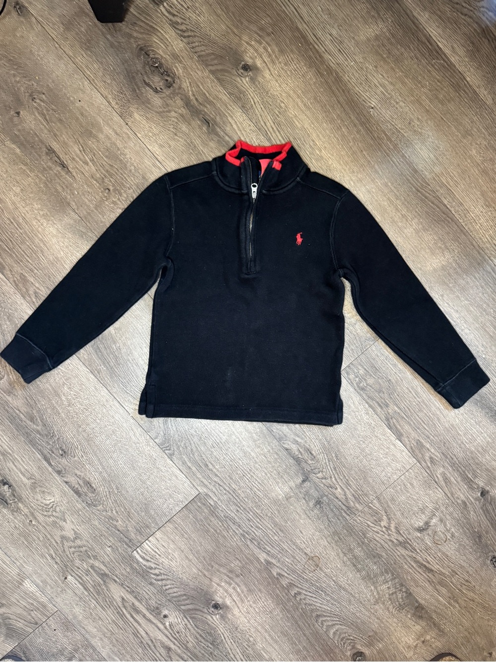 Polo Ralph Lauren Black Quarter-Zip Pullover with Red Pony and Collar Trim